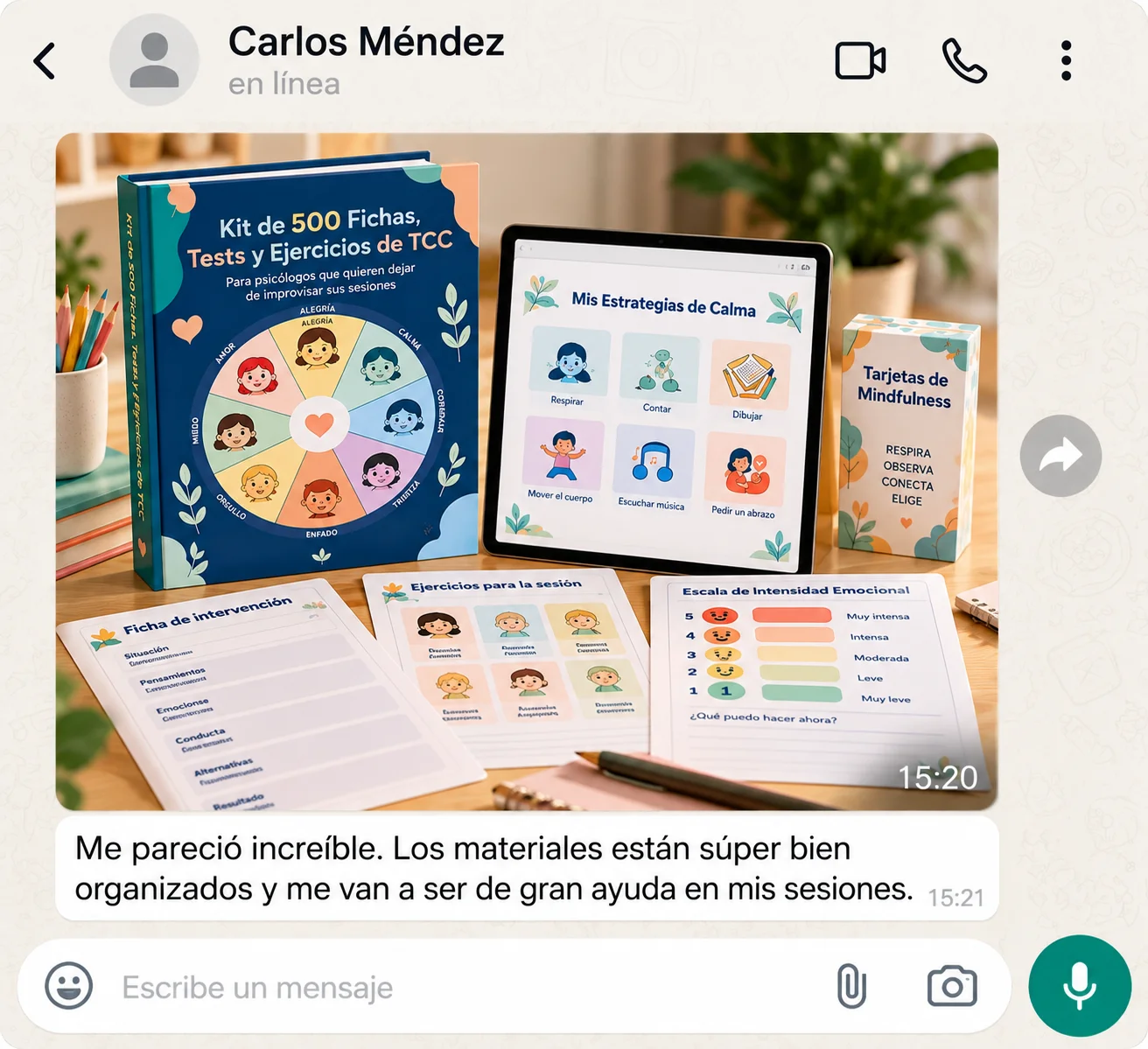 Testimonio de Carlos Méndez: los materiales están bien organizados y serán de ayuda en sus sesiones.