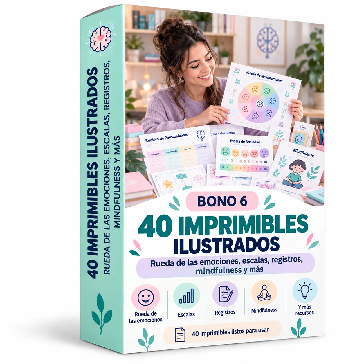 40 Imprimibles Ilustrados: rueda de las emociones, escalas, registros, mindfulness y más